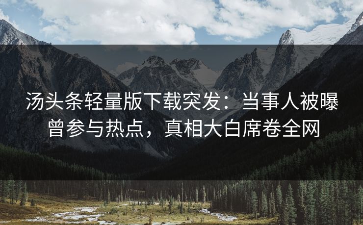 汤头条轻量版下载突发：当事人被曝曾参与热点，真相大白席卷全网